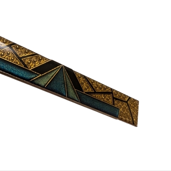 ART DECO Enamel Vintage Brooch Pin Geometric Gold Green Blue Black Bar - Picture 4 of 9